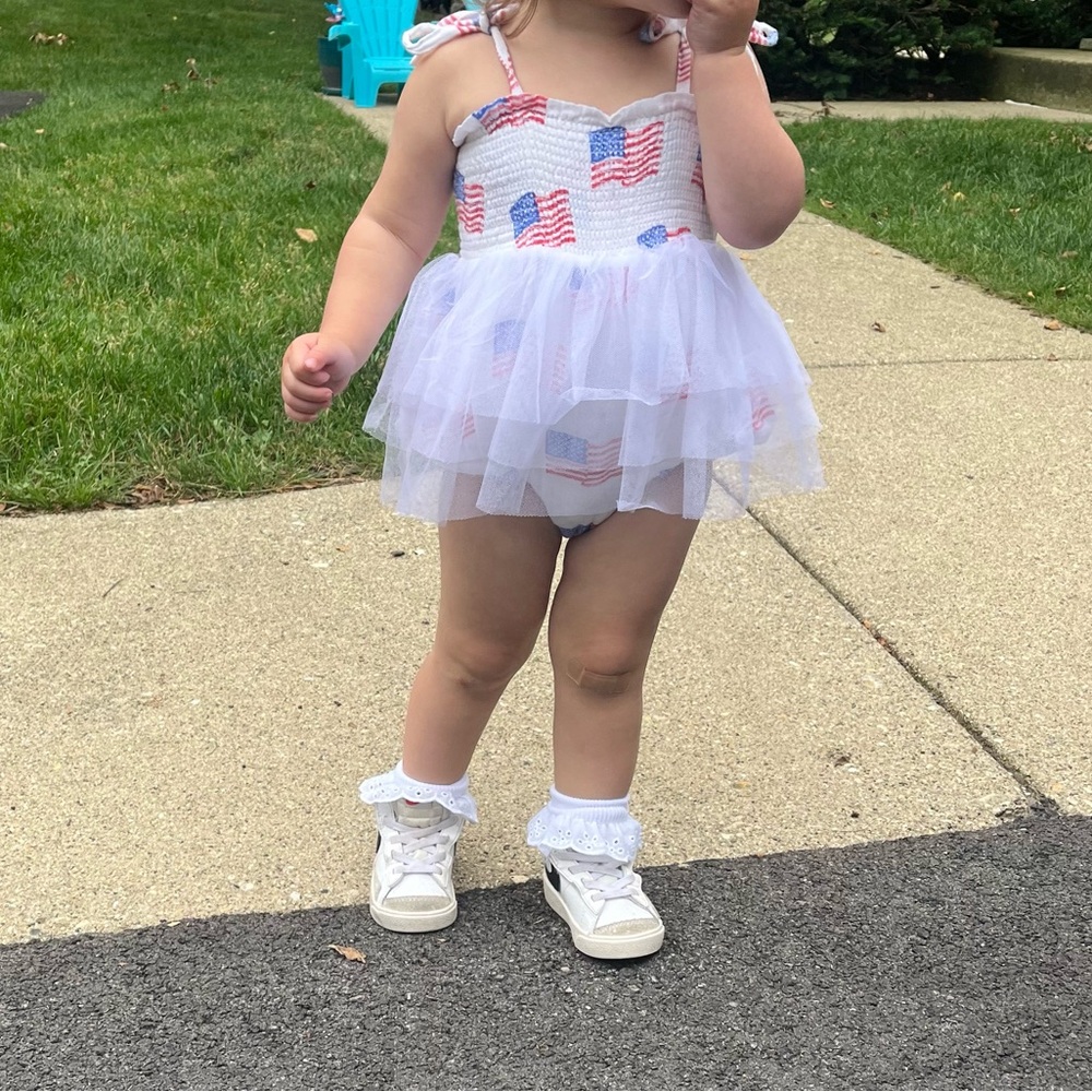 Angel Dear 18-24 month 4th of July- Muslin tutu bubble with American Flags